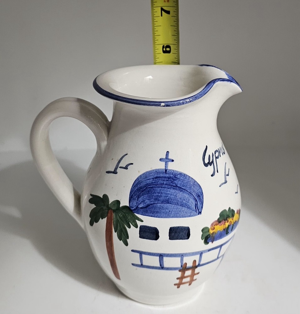 Hand Painted Ceramic Pitcher, Made In Cyprus