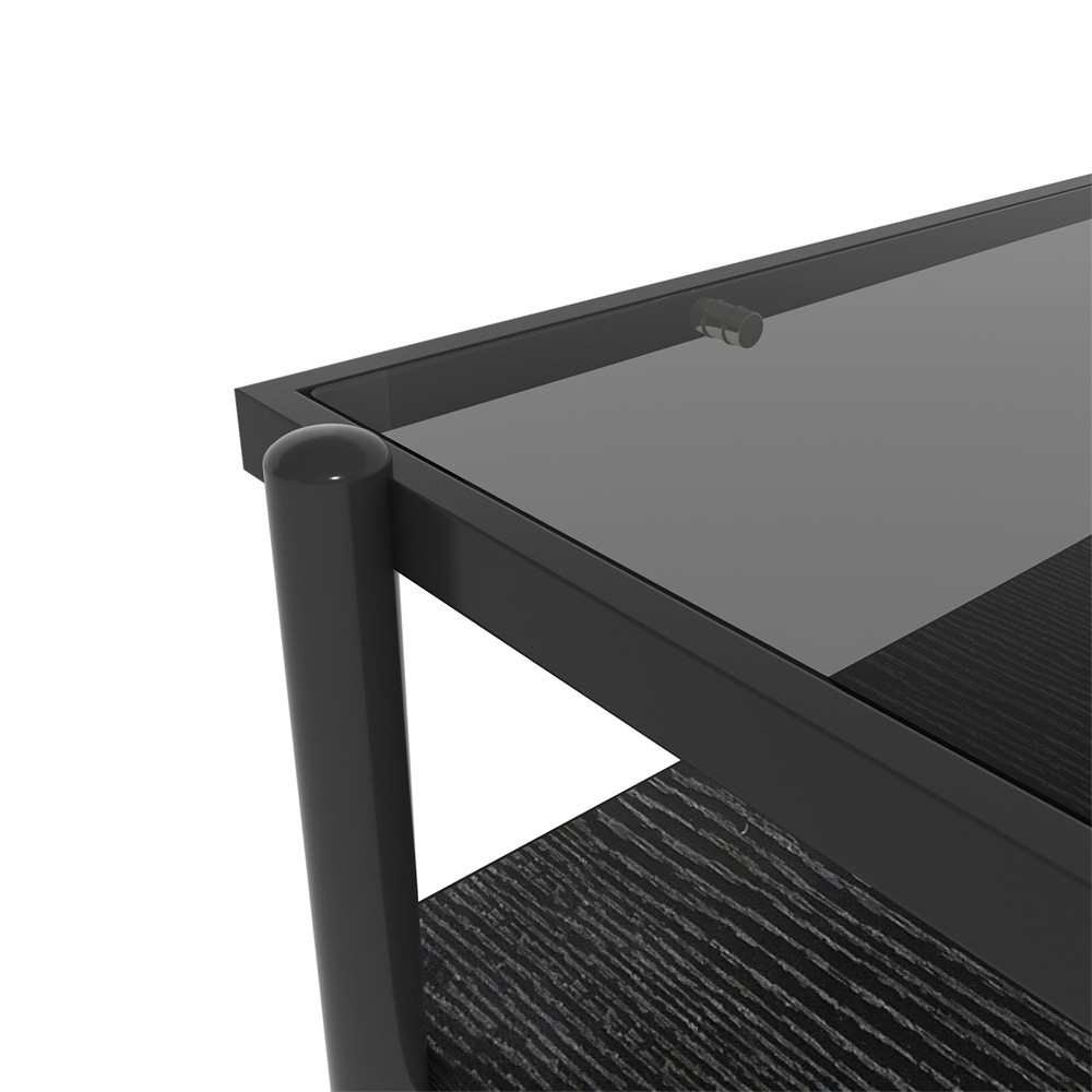 Gray Bilayer Tempered Glass Rectangular Have Storage Shelf Function Coffee Table