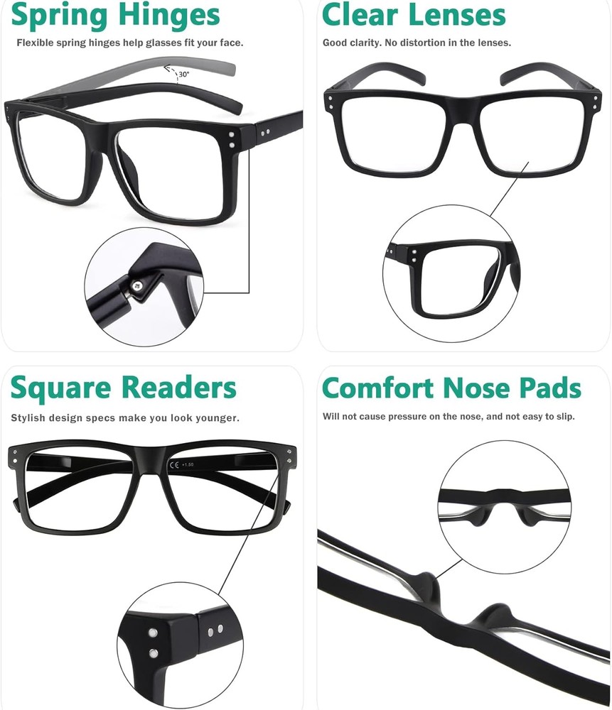 Eyekepper 5-pack Oversized Reading Glasses 3 Pack Black and 2 Blue