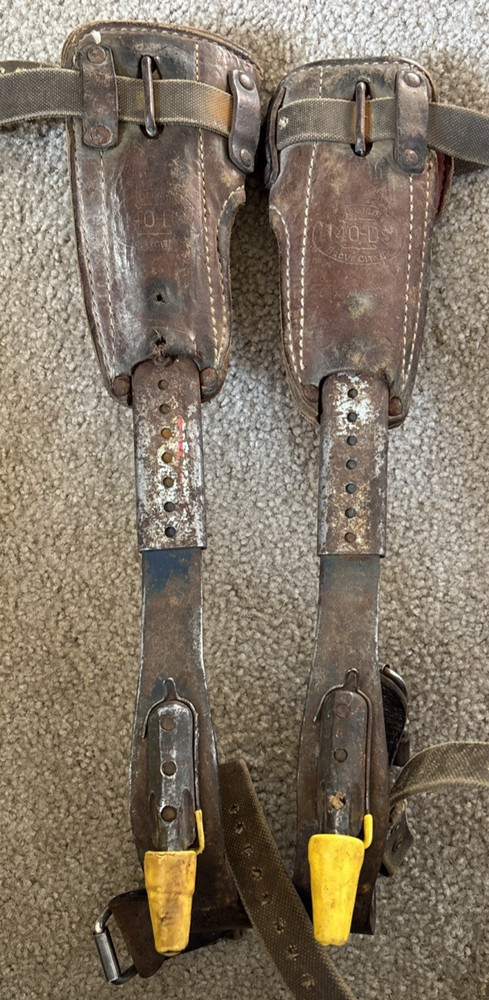 Vtg Bashlin POLE CLIMBERS GAFFES Lineman BASHLIN LEATHER PADS 140-DS