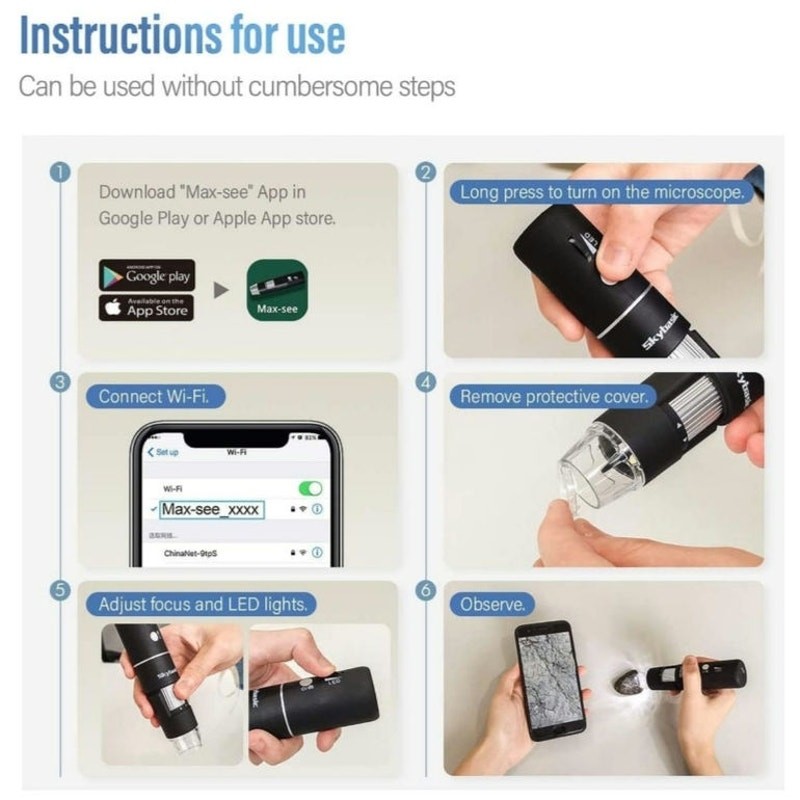 Wireless Digital Microscope, Skybasic 50X-1000X Magnification