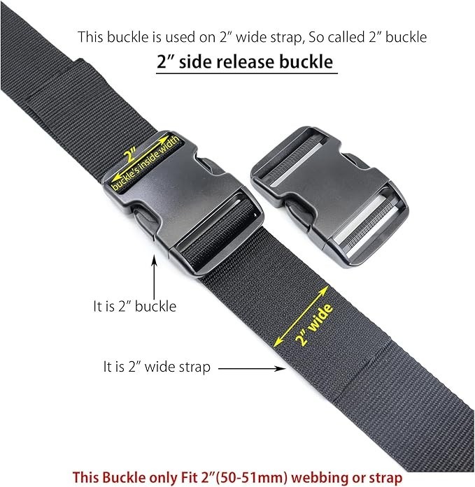 2 Inch Adjustable Plastic Side Release Buckles Heavy Duty 2 Sets Black Strap