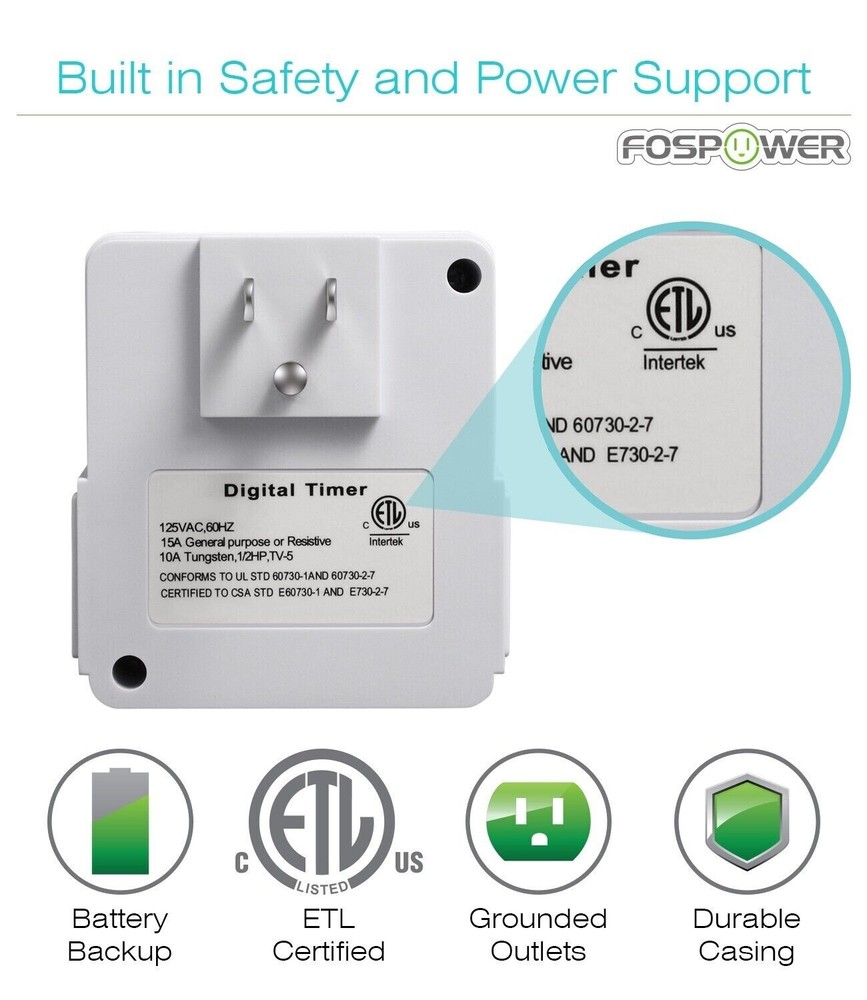 Digital Electric Programmable Dual Outlet Plug Kitchen Clock Timer Switch 7Day