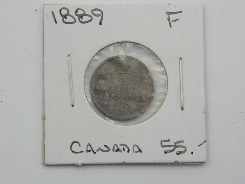 1889 Canada Silver 5 Cent Coin F