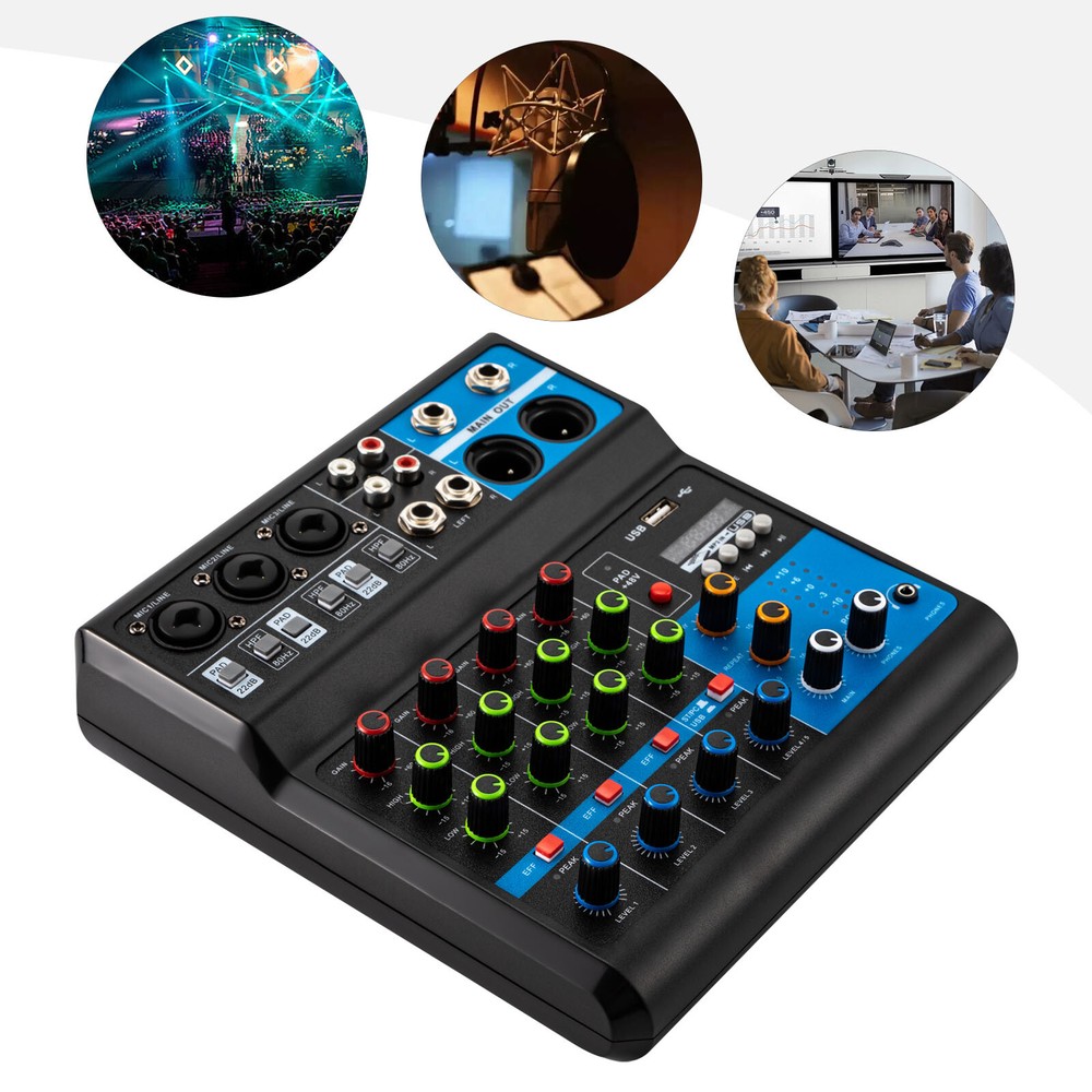 5-Channel Mixing Console Live Studio Audio DJ Mixer Sound Board USB Interface