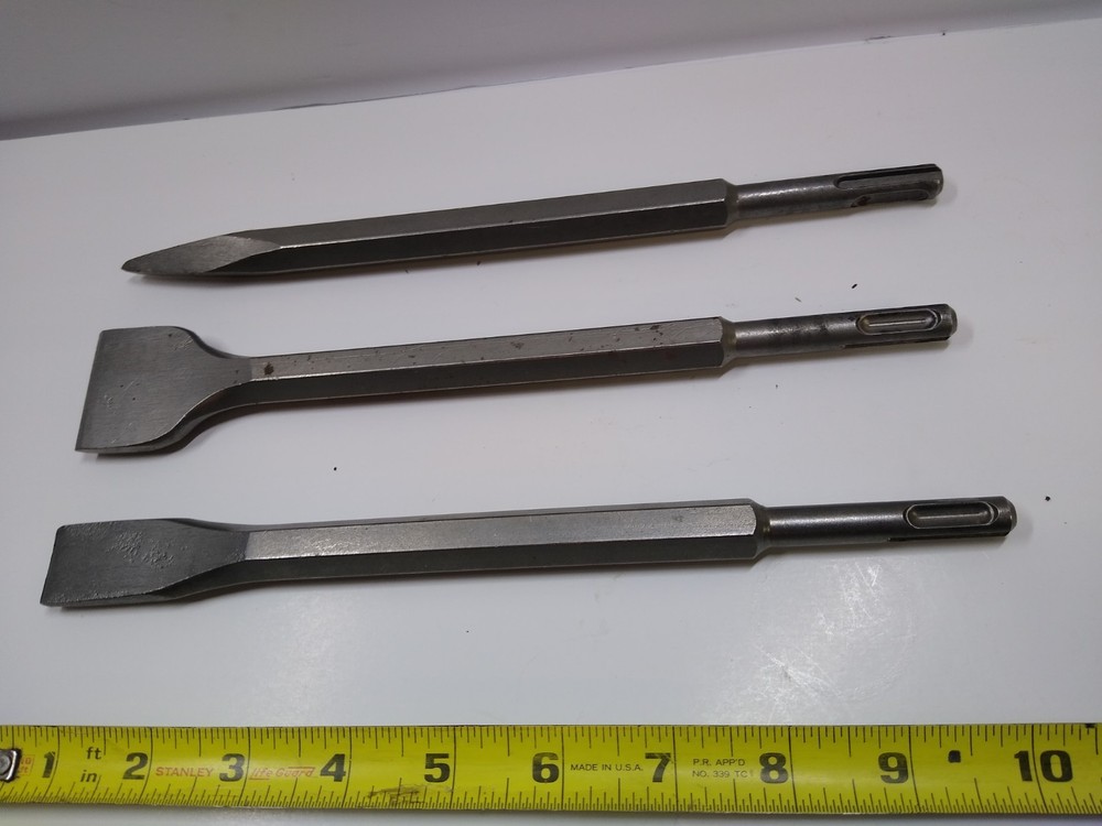 3 Rotary Hammer Drill Chisel Bits Point Flat Blade Concrete Cement Tools