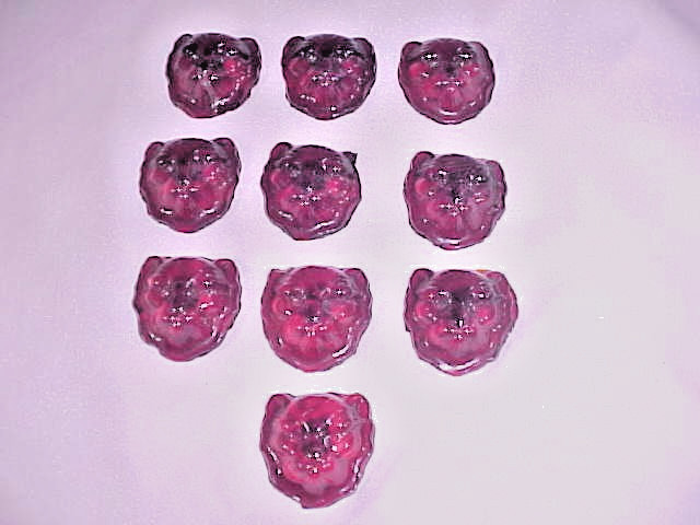 10 Red Glass Figural Cat Kitten Head Knobs, Pulls, Or Buttons