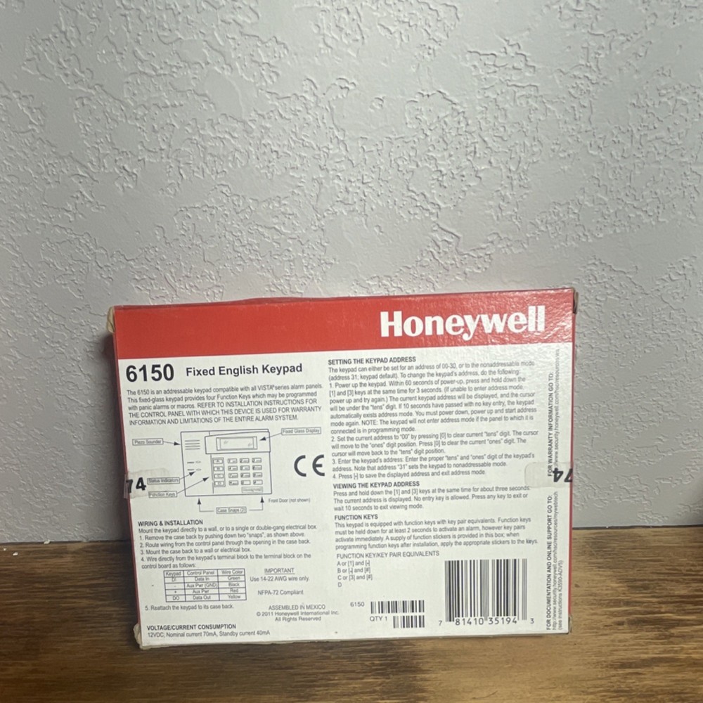 Honeywell 6150 Fixed English Keypad Control Panel