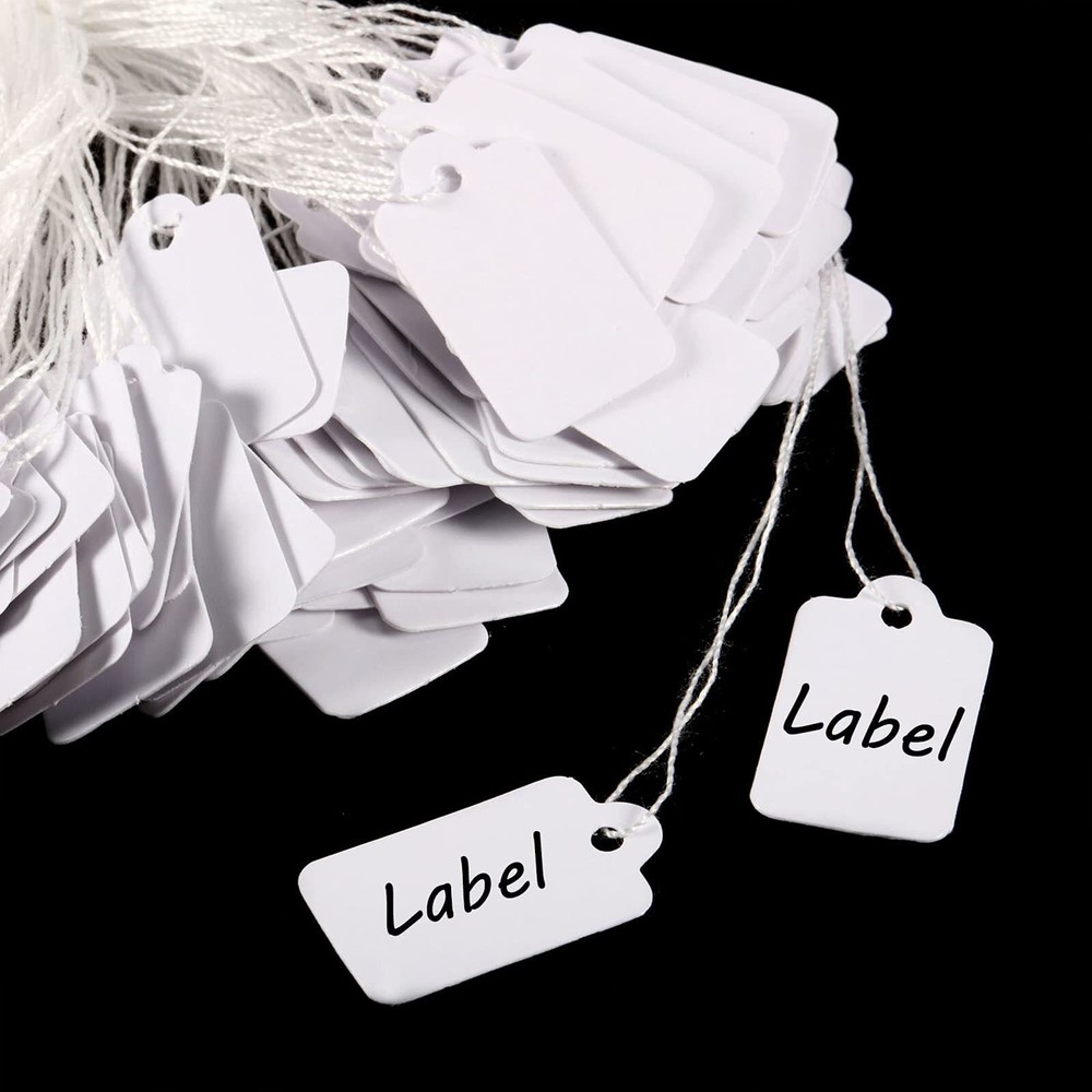 500 Pcs Jewerly Tags with Strings White Price Tags Hanging String Marking Tags
