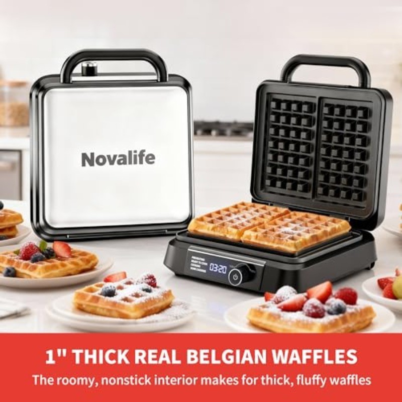 Waffle Maker, 1400W Belgian Waffle Maker, Dual Rectangular Thick Waffle Iron, 7-