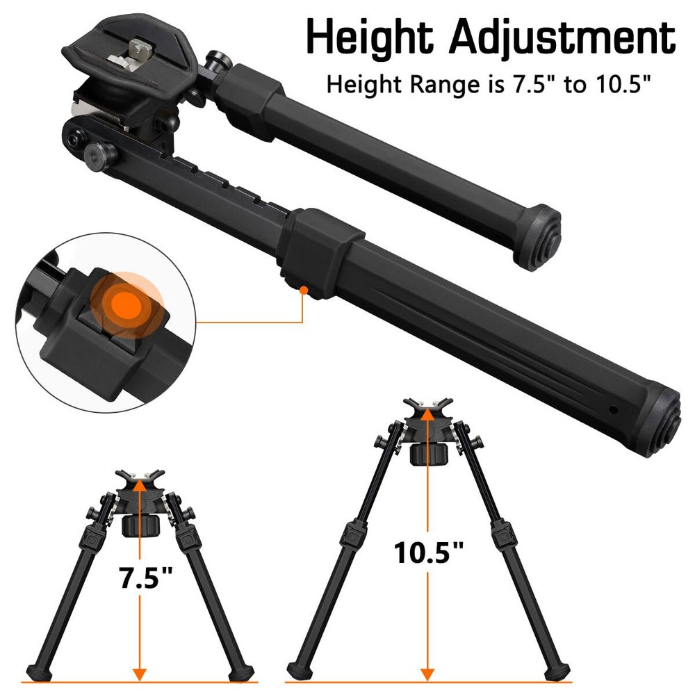 MidTen 7.5-10.5inch Tactical Rifle Bipod Foldable for Sling Stud Mounting System