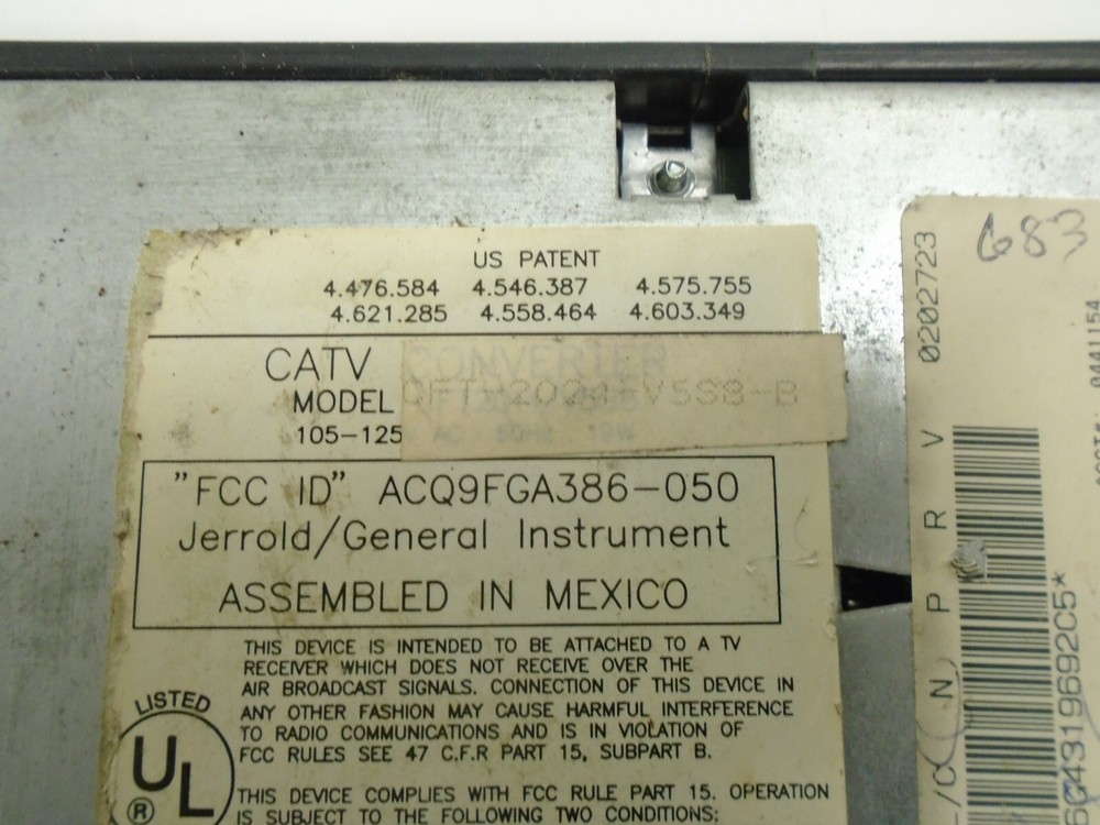 Jerrold/General Instruments Black CATV Converter CFT-2004-V5S8-B