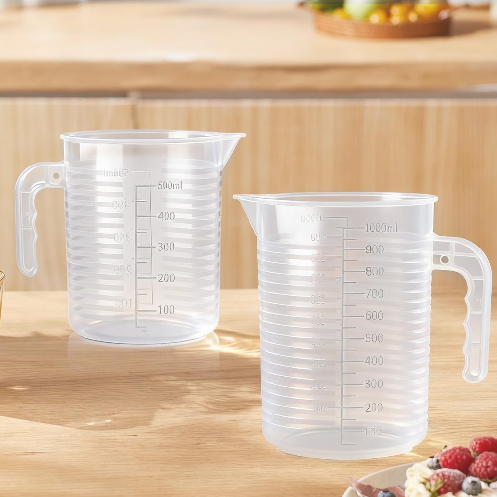 AskBed 2 Pack Measuring Cup Set, Includes 500Ml and 1000Ml Extra Large, Clear