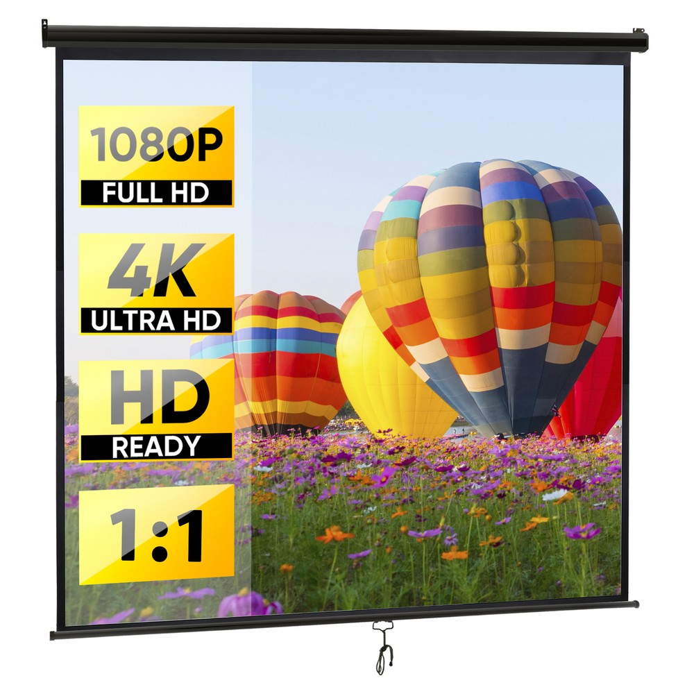 84" X 84" Diagonal Dimension Pull Down Projection HD Movie Theater Screen Black