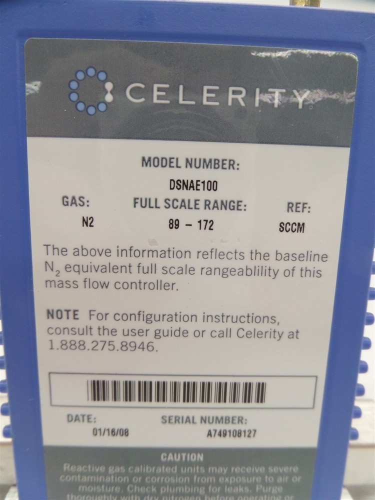 Celerity IN2 DSNAE100 Mass Flow Controller N2 89-172 SCCM