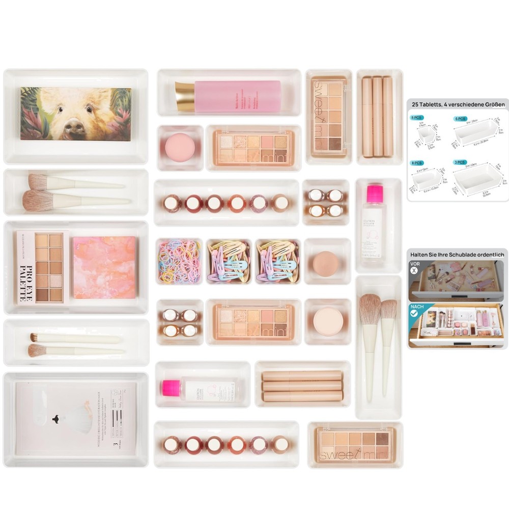 25-Piece Plastic Drawer Organizers - Clear Stackable Bins for Versatile Storage