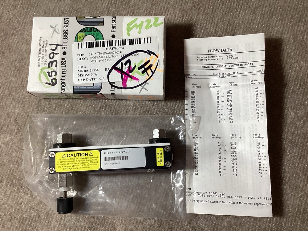 Rotameter TOC Systems OPS3700654 65394 Flow Meter