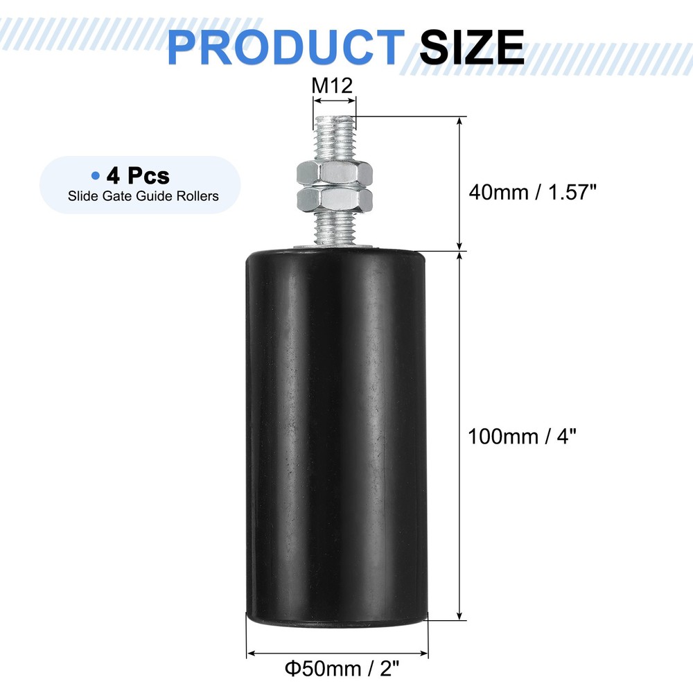 4Pcs Slide Gate Guide Roller 4" Nylon Sliding Gate Support Assembly Black