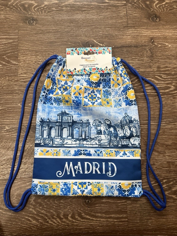 Madrid Print Drawstring Backpack Cloth Sack Bag