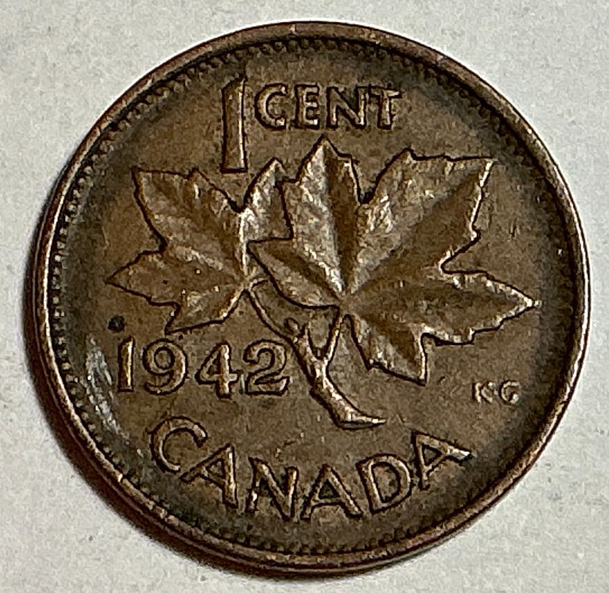 1942 (no mintmark) Canada Cent KM# 32