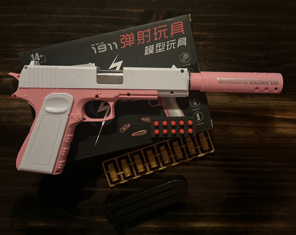 Pink Soft Bullet Shell Ejecting Pistol With Silencer