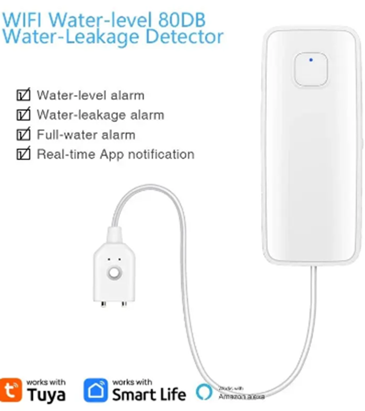 Tuya WiFi Smart Water Leak Sensor Overflow Level Detector Sound Alarm System