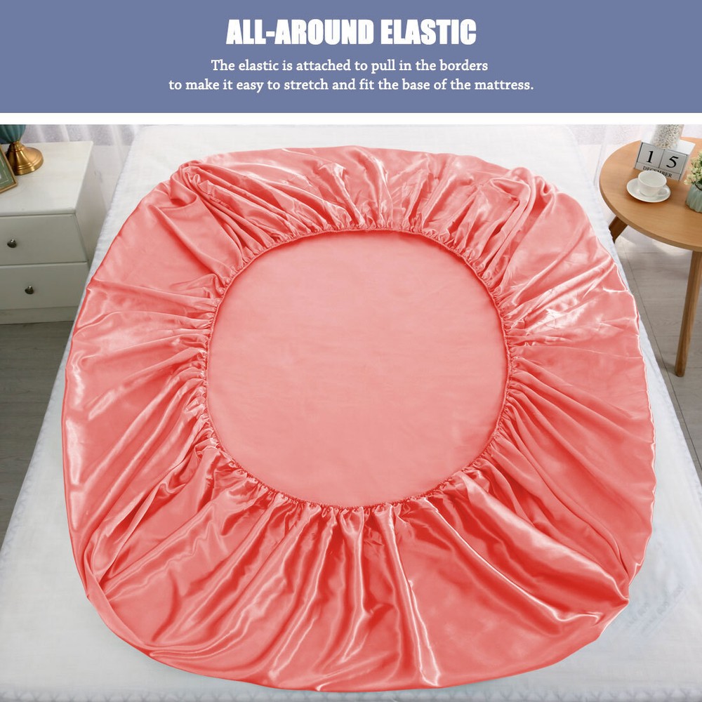 Satin Fitted Sheet, Silky 12" Deep Pocket Bed Sheet Soft Luxury