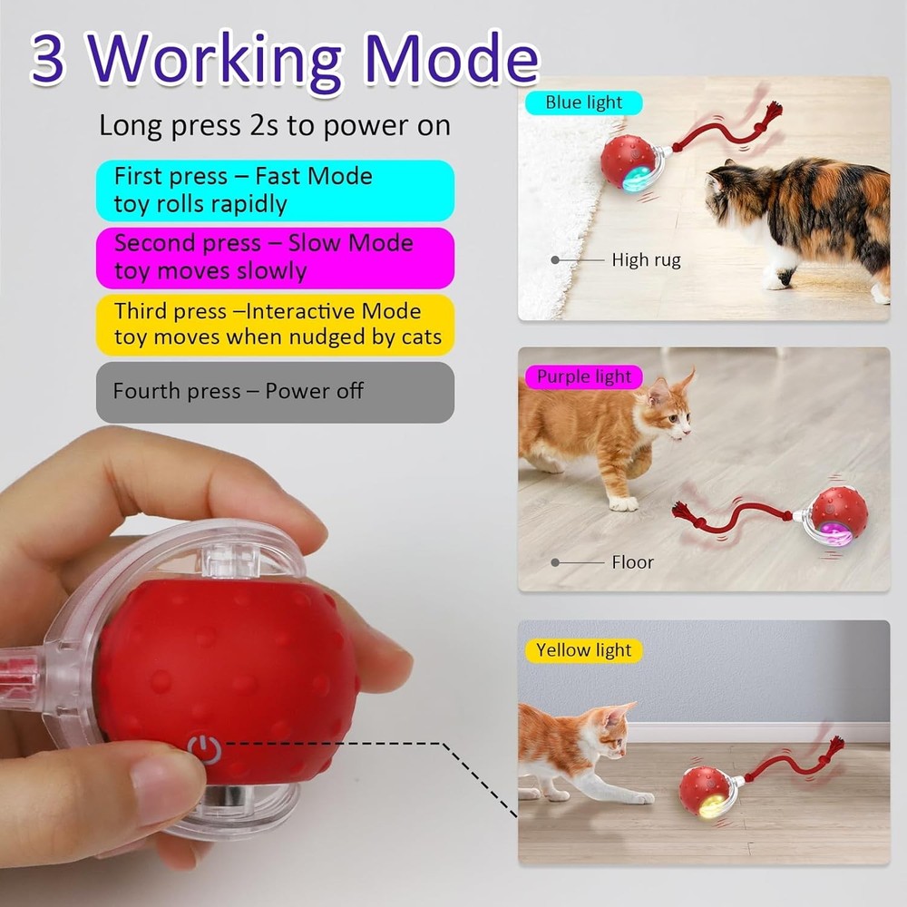 Interactive Cat Toy Ball – Fast Rolling, Chirping, Motion-Activated, Red