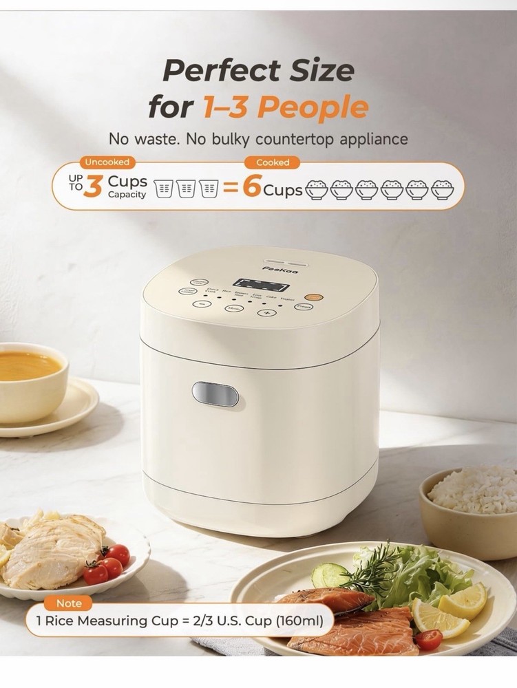 Mini Rice Cooker 6 Cup Ceramic Inner Pot Multi Function Compact Kitchen Applianc