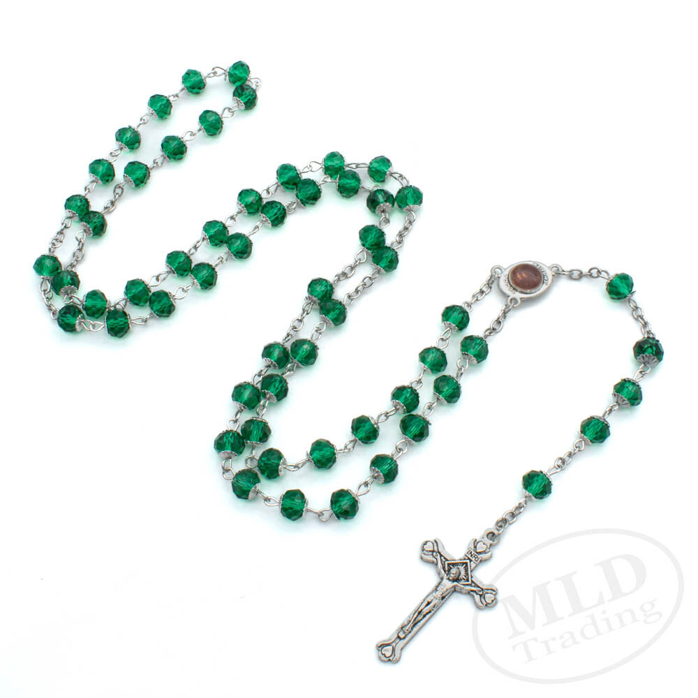 Emerald Green Rosary Necklace – Jerusalem Holy Center – 8mm Catholic Beads
