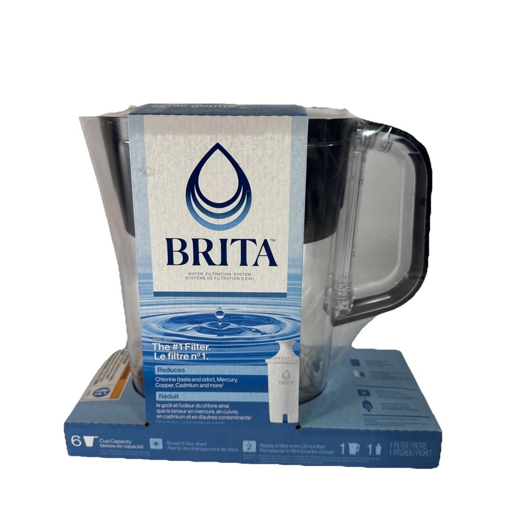 NIB Brita 6 Cup Black Denali Water Filter Pitcher with 1 Brita Standard Filter