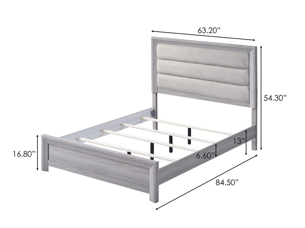 3Pc Rustic Gray Finish Queen Upholstered Panel Bed Chest Nightstand Bedroom Set