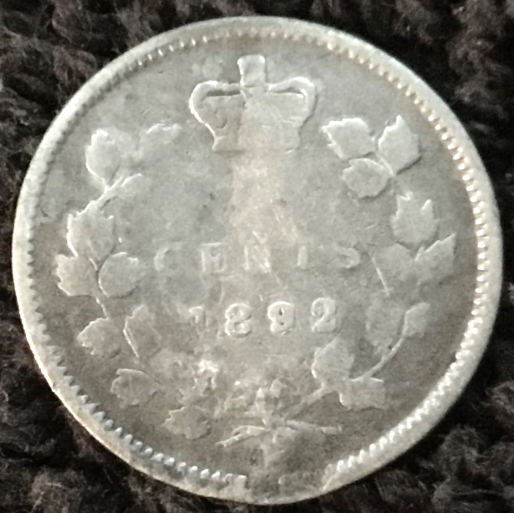 1892 Canada 5 Cents  .925 Silver, KM #2