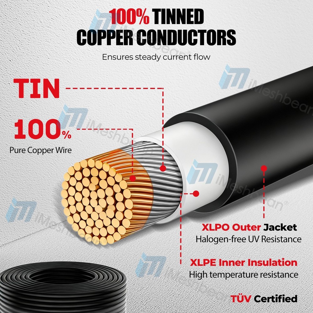 100ft Solar Panel Extension Cable 10AWG 6mm² Tinned Copper PV Cable Solar Wire