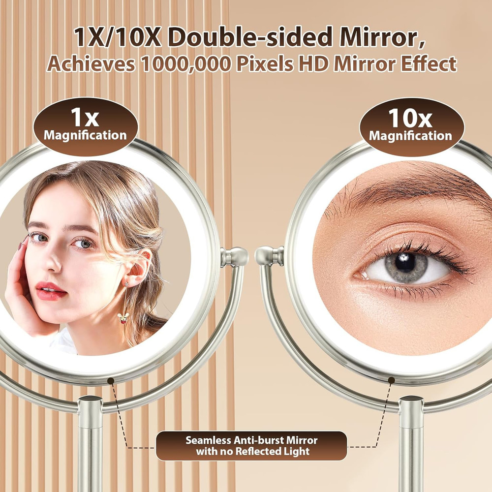 Professional 8.5" Large Lighted Makeup Mirror with Brighter Lights, 1X/10X True