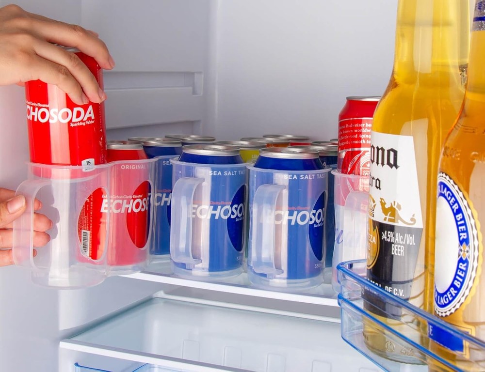 Portable Soda Can Organizer for Refrigerator Shelf, Clear Plastic 2 Pack