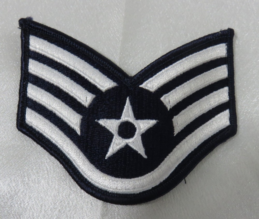 USA Air Force Staff Sergeant E - 5 Chevron Single Patch White on Blue
