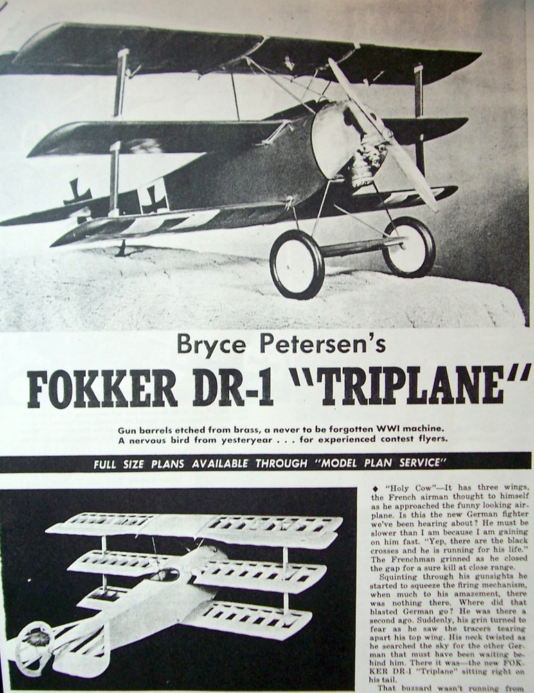 FOKKER DR-1 35" King-Size PLAN + CONSTRUCTION ARTICLE UC Scale Model Airplane