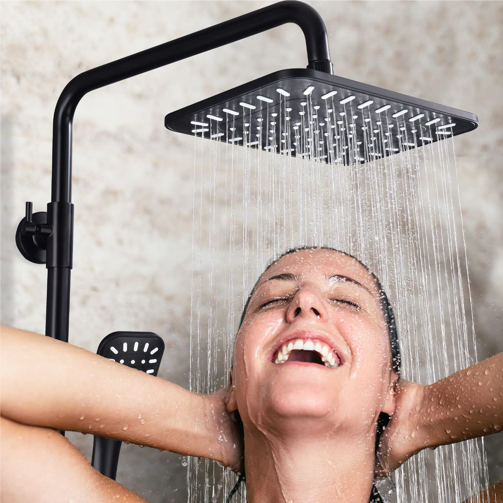 10" Rainfall Shower Faucet Set Adjustable Height 3 Function System Universal