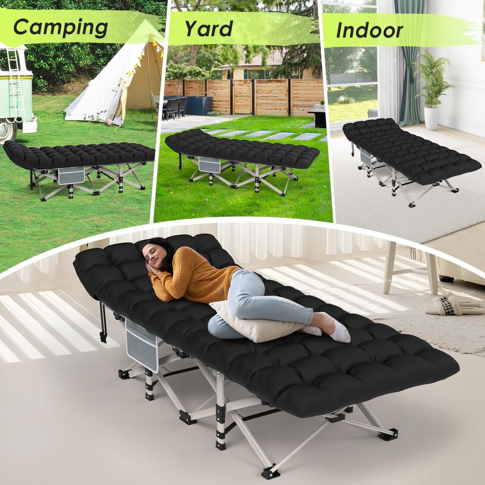 Camping Cot, Folding Camping Cot Bed for Adults Sleeping 1200D Double Layer Oxfo