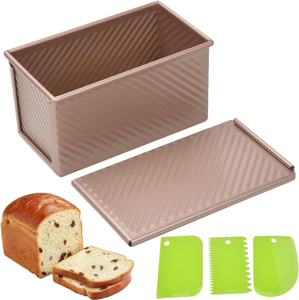 Pullman Loaf Pan with Lid, 1Pound Dough Capacity Rectangular Bread Pan, Non-S...