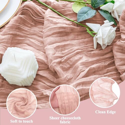 2PCS Table Runner Fall Cheesecloth 10FT Boho Gauze Cheese 2 Pack Dusty Pink