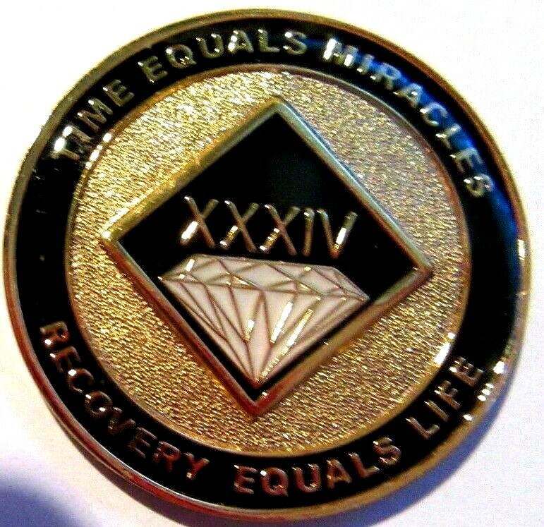 Narcotics Anonymous NA BLACK 34 Year Gold White Medallion Chip Token