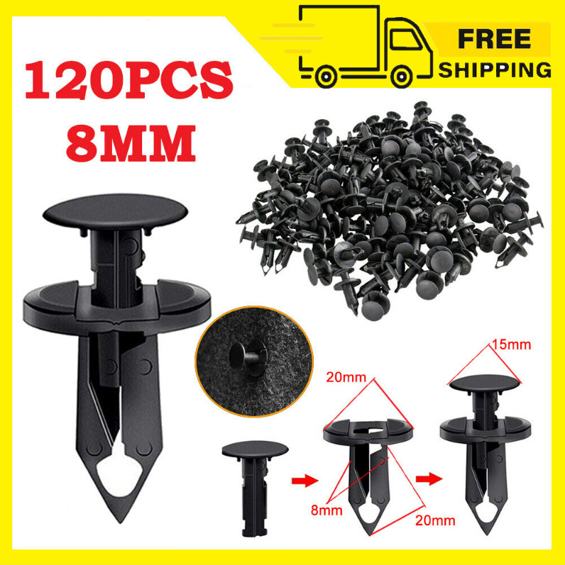 120PCS 8mm Bumper Clips Retainer Auto Car Plastic Rivets Fastener Fender Push