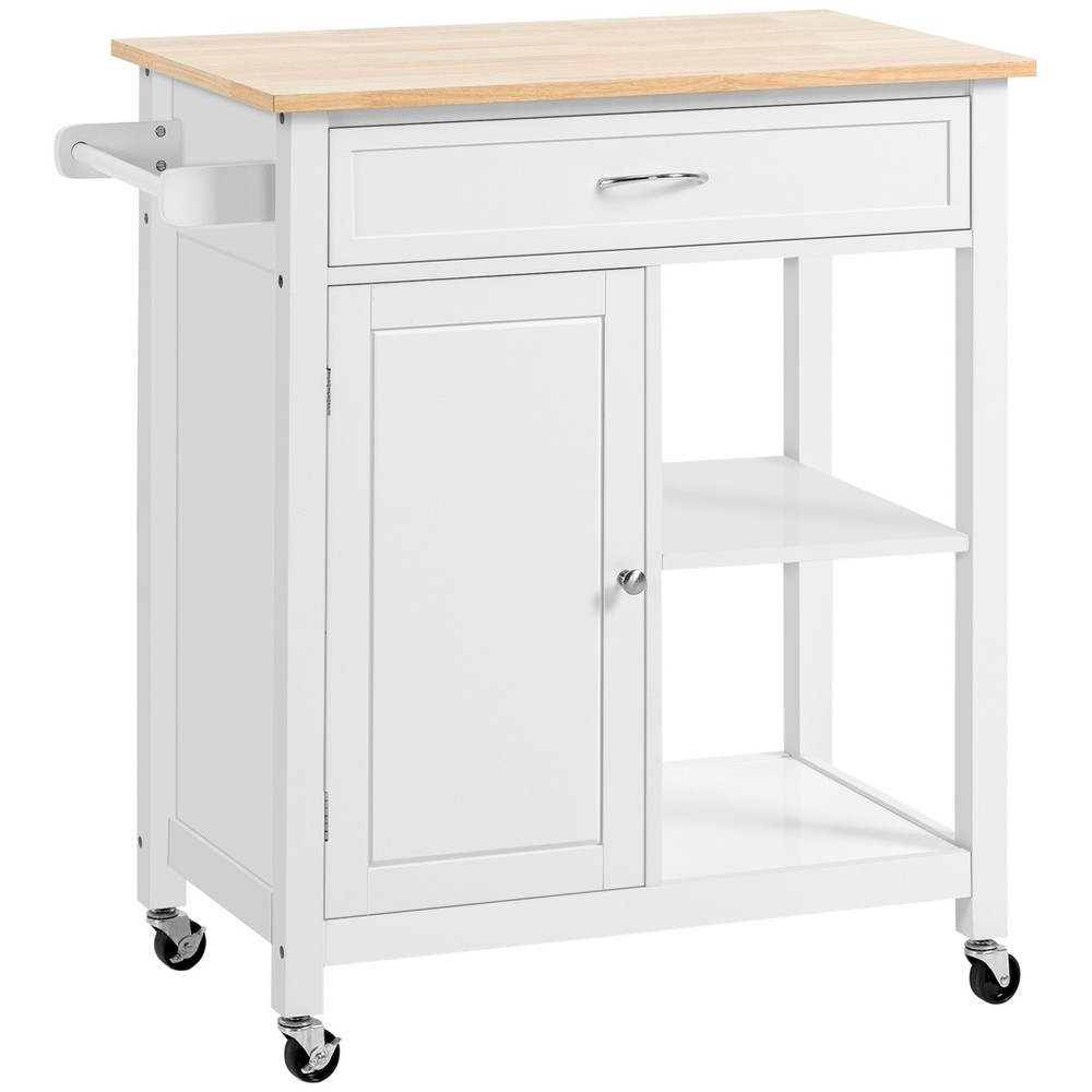 Kitchen Island Cart, Rolling Kitchen Island with Storage, Solid Wood Top, Draw