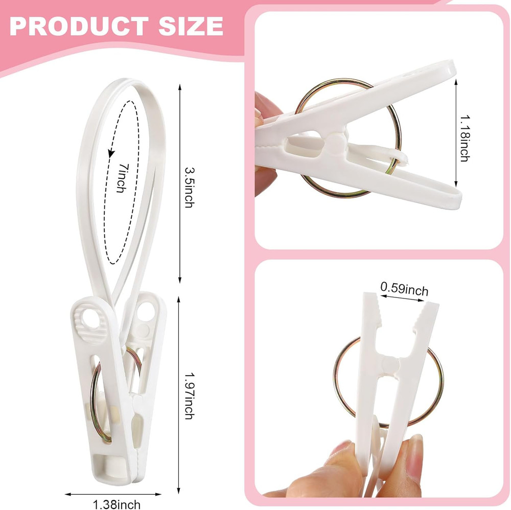 60 Pack Multi-Purpose Laundry Hooks Hanging Clips Bulk with Plastic Rope Hang...