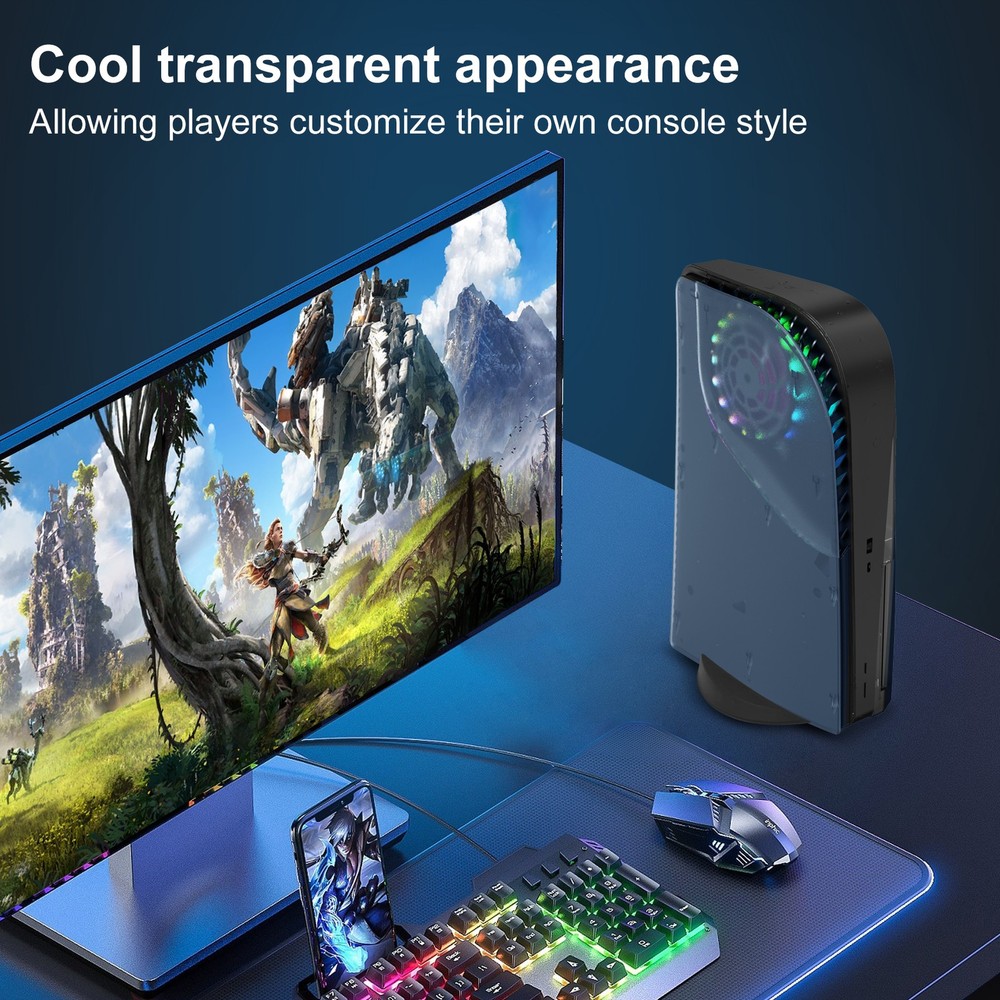 RGB Light Ring & Transparent Replacement Shell for PS5 Disc Edition Console