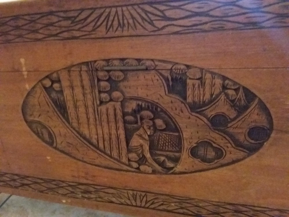 Vintage Carved Cedar Chest Trunk