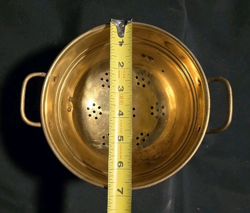 Heavyweight Small Copper- Solid Brass Handles Footed 7" Petite Colander Strainer