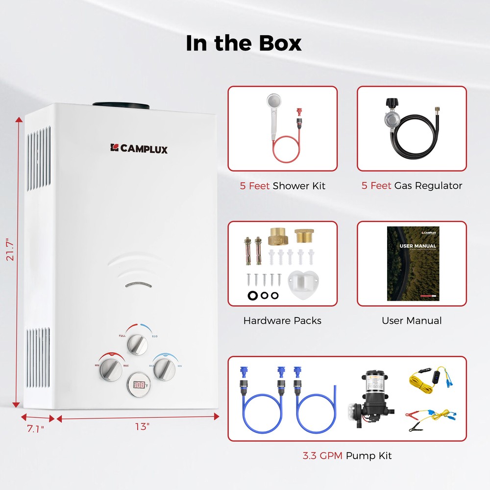 10L Propane Gas Water Heater 3.3 GPM Pump Kit Tankless Instant Hot Water Outdoor